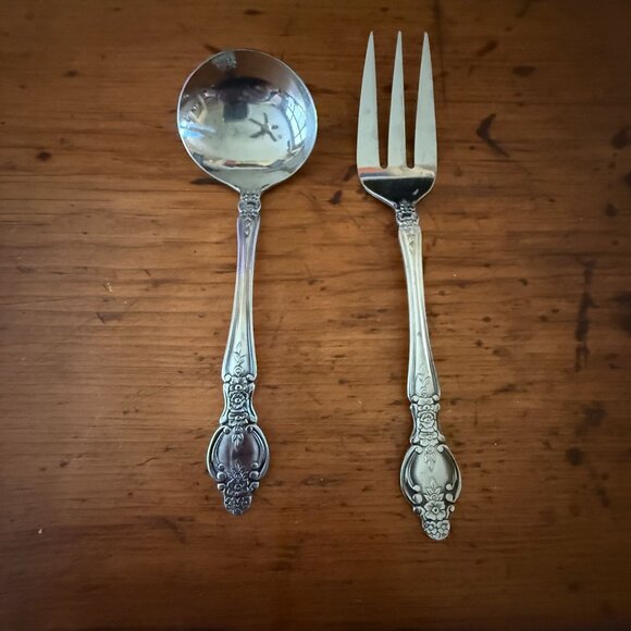 Vintage Rogers Stanley Roberts Floral Stainless Steel Serving Utensil Set - Picture 1 of 2